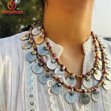 Load image into Gallery viewer, Multilayer Red Beaded Coin Boho Necklace
