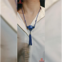 Load image into Gallery viewer, Handmade Lapis Blue Beaded Necklace with Tassel
