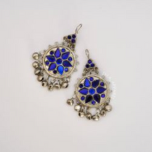 Load image into Gallery viewer, Silver Jhumka Style Earrings With Blue Glass Stones
