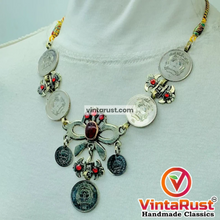 Load image into Gallery viewer, Handmade Vintage Coins Tribal Choker With Stone
