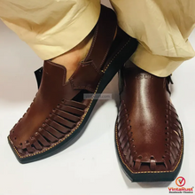 Load image into Gallery viewer, Dark Brown Leather Peshawari Chappal with Durable Sole
