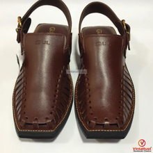 Load image into Gallery viewer, Dark Brown Leather Peshawari Chappal with Durable Sole
