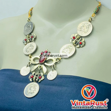 Load image into Gallery viewer, Handmade Vintage Coins Tribal Choker With Stone
