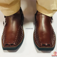 Load image into Gallery viewer, Dark Brown Leather Peshawari Chappal with Durable Sole
