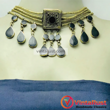 Load image into Gallery viewer, Black Tribal Stone Statement Choker Necklace
