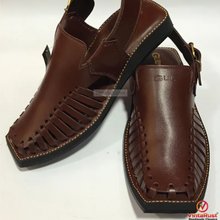 Load image into Gallery viewer, Dark Brown Leather Peshawari Chappal with Durable Sole
