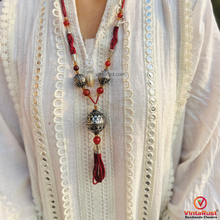 Load image into Gallery viewer, Vintage Style Tassel Necklace with Ornate Metal Beads
