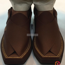 Load image into Gallery viewer, Dark Brown Dotted Leather Peshawari Men&#39;s Chappal
