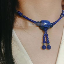 Load image into Gallery viewer, Handmade Lapis Blue Beaded Necklace with Tassel
