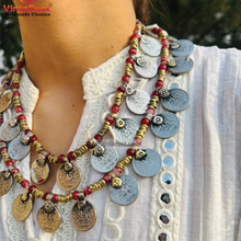 Load image into Gallery viewer, Multilayer Red Beaded Coin Boho Necklace
