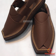 Load image into Gallery viewer, Dark Brown Dotted Leather Peshawari Men&#39;s Chappal
