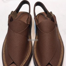 Load image into Gallery viewer, Dark Brown Dotted Leather Peshawari Men&#39;s Chappal
