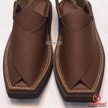 Load image into Gallery viewer, Dark Brown Dotted Leather Peshawari Men&#39;s Chappal
