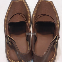 Load image into Gallery viewer, Dark Brown Dotted Leather Peshawari Men&#39;s Chappal
