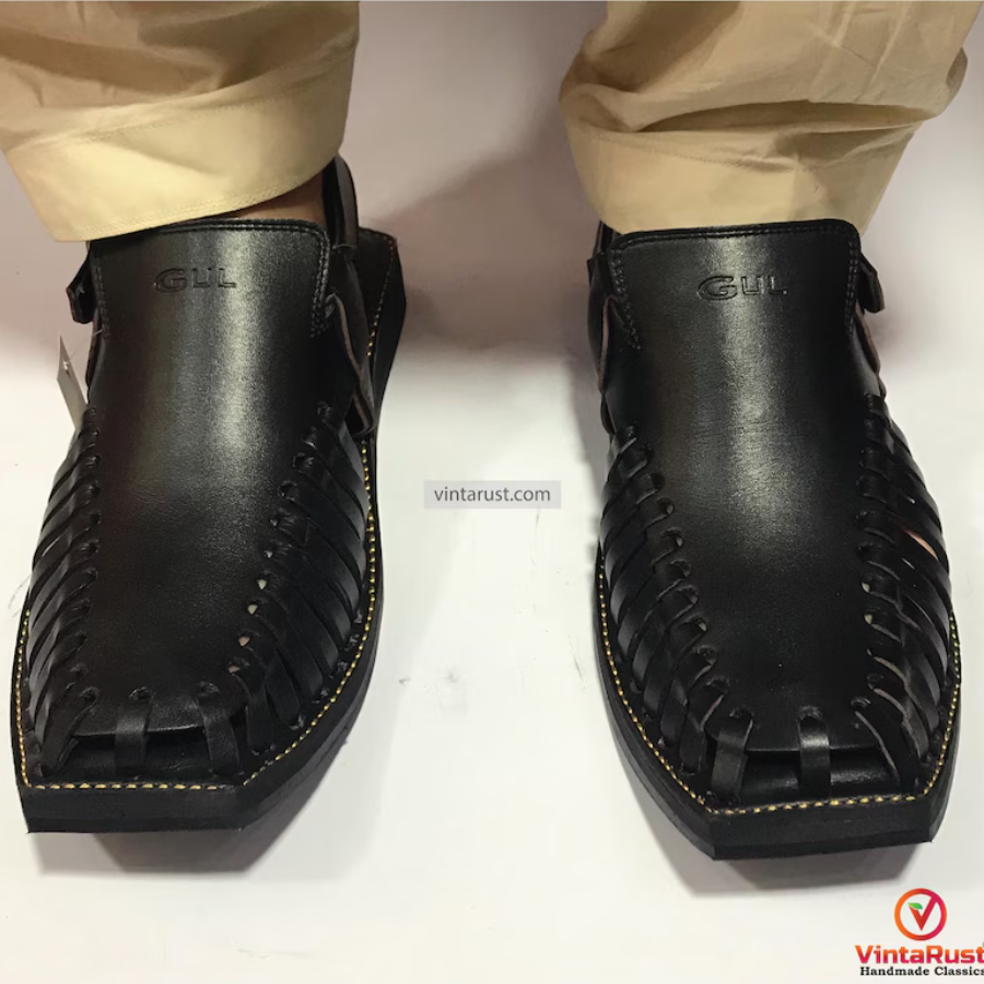 Men’s Handmade Black Peshawari Chappal