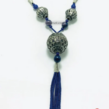 Load image into Gallery viewer, Blue Beaded Pendant Necklace with Silver Tribal Charms and Tassels
