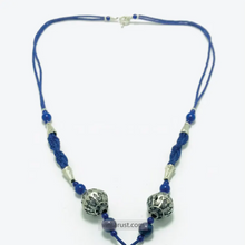 Load image into Gallery viewer, Blue Beaded Pendant Necklace with Silver Tribal Charms and Tassels
