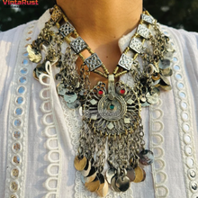 Load image into Gallery viewer, Statement Kuchi Necklace, Authentic Afghan Gypsy Necklace
