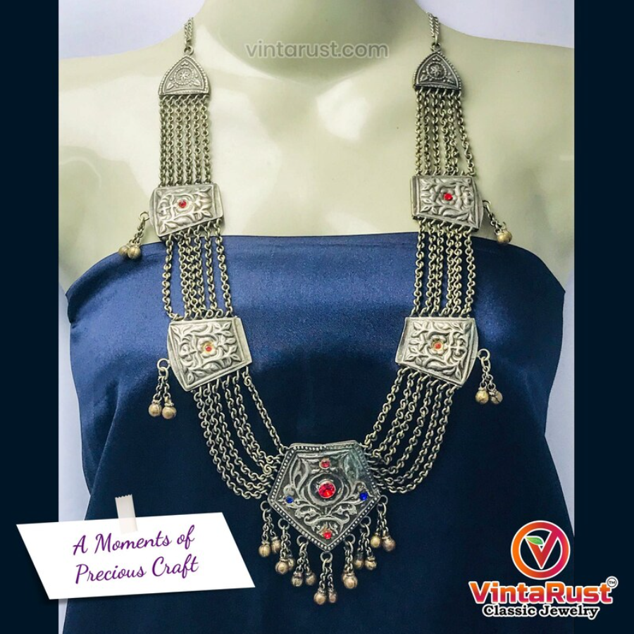 Handmade Antique Bib Necklace With Pendant