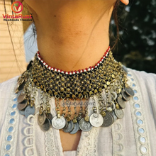 Load image into Gallery viewer, Handmade Statement Necklace With Dangling Coins
