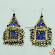 Load image into Gallery viewer, Pure Vintage Blue Dangle Earrings With Bells
