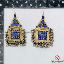 Load image into Gallery viewer, Pure Vintage Blue Dangle Earrings With Bells
