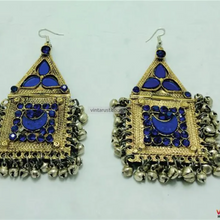 Load image into Gallery viewer, Pure Vintage Blue Dangle Earrings With Bells
