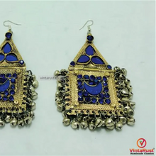 Load image into Gallery viewer, Pure Vintage Blue Dangle Earrings With Bells
