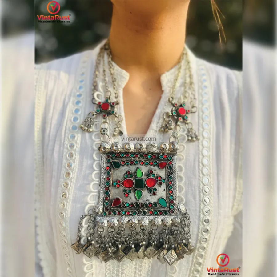 Ethnic Tribal Red and Green Glass Stones