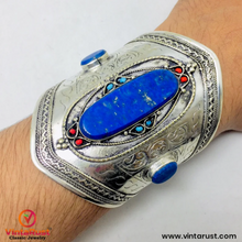 Load image into Gallery viewer, Blue Lapis Stone Cuff Bracelet With Beads
