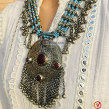 Load image into Gallery viewer, Silver Kuchi Big Pendant Necklace, Nomadic Boho Necklace With Dangling Bells
