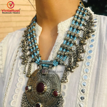 Load image into Gallery viewer, Silver Kuchi Big Pendant Necklace, Nomadic Boho Necklace With Dangling Bells
