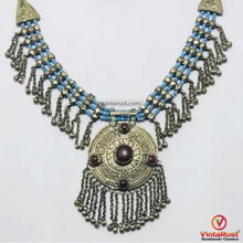 Load image into Gallery viewer, Silver Kuchi Big Pendant Necklace, Nomadic Boho Necklace With Dangling Bells
