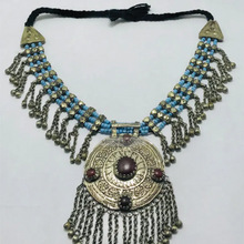 Load image into Gallery viewer, Silver Kuchi Big Pendant Necklace, Nomadic Boho Necklace With Dangling Bells
