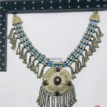 Load image into Gallery viewer, Silver Kuchi Big Pendant Necklace, Nomadic Boho Necklace With Dangling Bells
