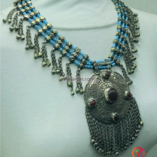 Load image into Gallery viewer, Silver Kuchi Big Pendant Necklace, Nomadic Boho Necklace With Dangling Bells
