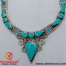 Load image into Gallery viewer, Statement Turquoise Choker Necklace, Nepalese Jewelry Necklace
