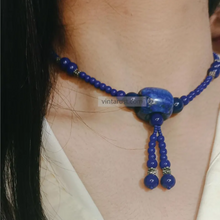 Load image into Gallery viewer, Handmade Lapis Blue Beaded Necklace with Tassel
