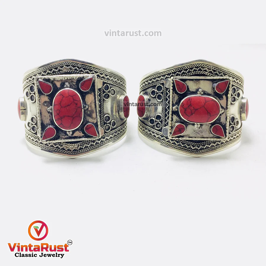 Handmade Boho Cuff Bracelet inlaid With Stones