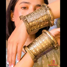 Load image into Gallery viewer, Tribal Golden Massive Handcuff Hinged Bracelet
