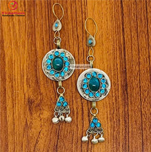 Load image into Gallery viewer, Light Weight Earrings With Turquoise Glass Stone
