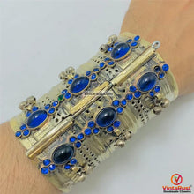 Load image into Gallery viewer, Blue Stone Antique Tribal Cuff Bracelet
