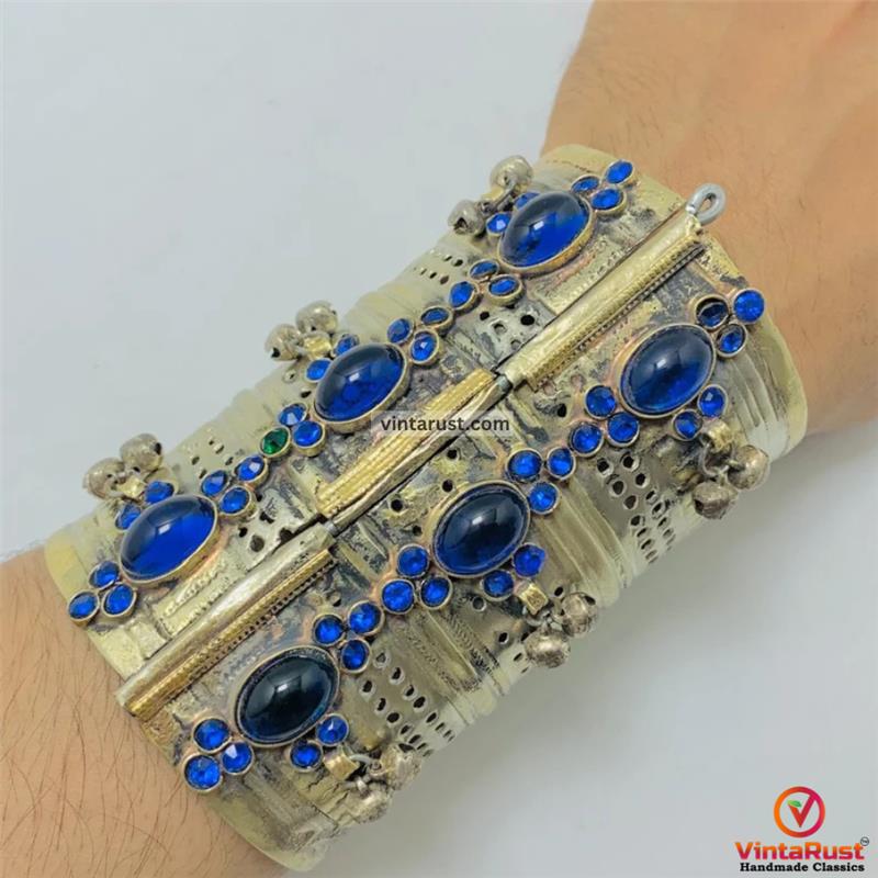 Blue Stone Antique Tribal Cuff Bracelet