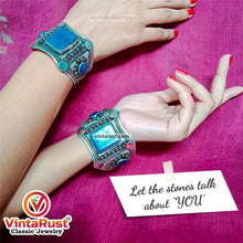 Load image into Gallery viewer, Tribal Stone Cuff Bracelet With Turquoise and Coral Beads
