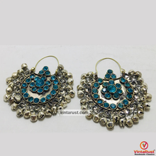 Load image into Gallery viewer, Hoop Earrings Embellished with Bells and Glass Stones
