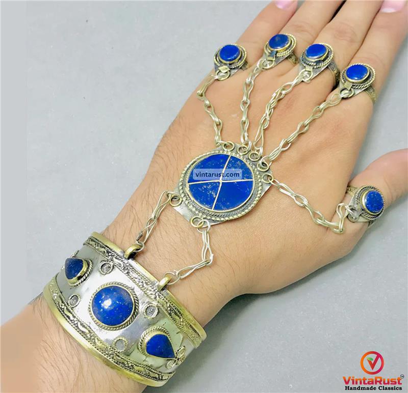 Vintage Lapis Lazuli Stone Slave Bracelet