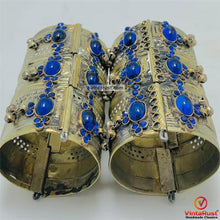 Load image into Gallery viewer, Blue Stone Antique Tribal Cuff Bracelet
