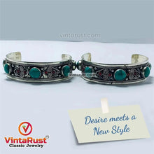 Load image into Gallery viewer, Handmade Cuff Bracelet inlaid with Stones and Beads
