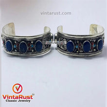 Load image into Gallery viewer, Handmade Cuff Bracelet inlaid with Stones and Beads
