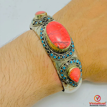Load image into Gallery viewer, Tribal Coral Stones Cuff Bracelet with Beads
